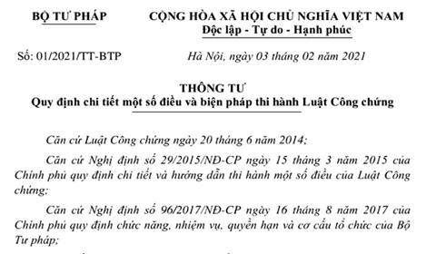 Thông tư 01/2021/TT-BTP hướng dẫn Luật Công chứng do Tư pháp ban hành